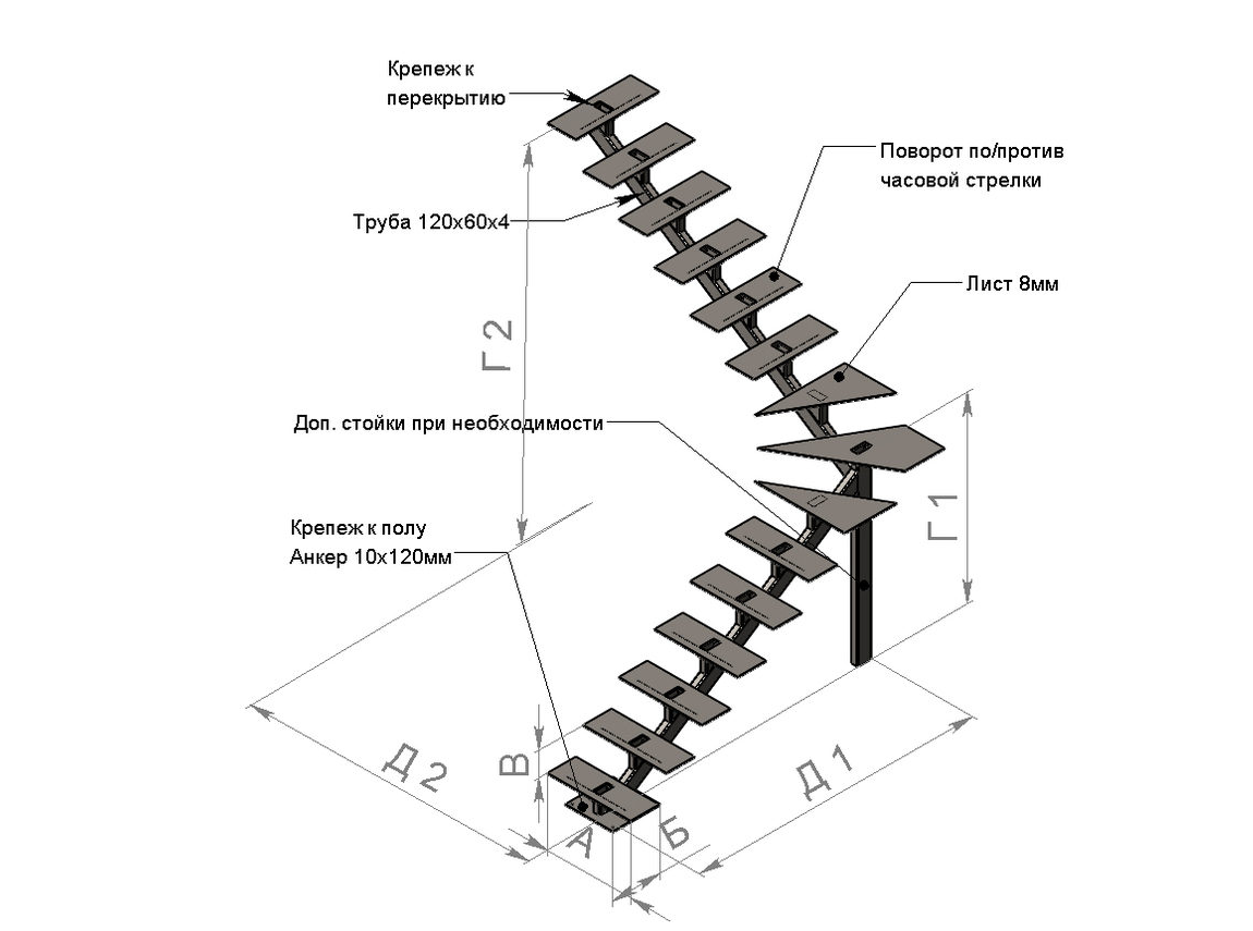 Труба для лестницы размеры. Лестницы на монокосоуре с поворотом 90 градусов чертеж. Косоур из профильной трубы 100х50 чертеж. Чертеж лестницы на монокосоуре из металла. Лестница на монокосоуре с забежными ступенями чертеж с размерами.