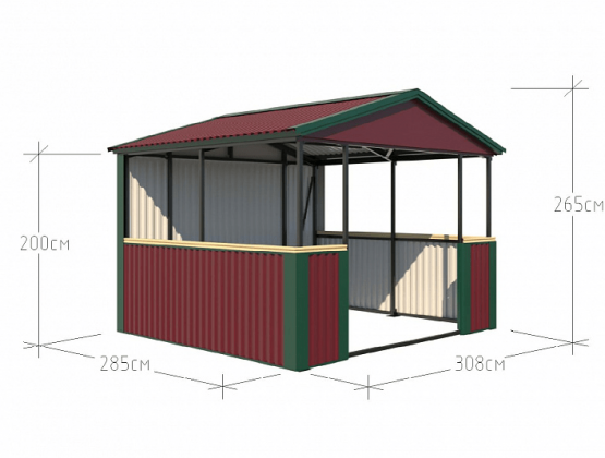 Артикул БМ-0255. Беседка металлическая 3х3х2,5 м с одной закрытой стенкой. Цена: 87 500 руб.